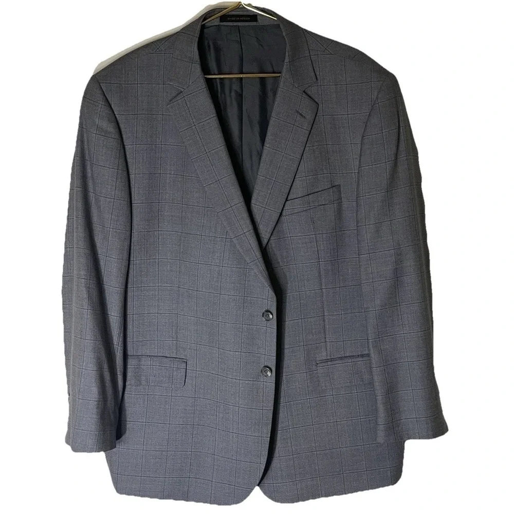 Joseph A. Bank Reserve Sport Coat Men's‎ 50R Blue window pane Plaid Silk & Wool